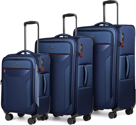 3PCS Set Softside Luggage Sets w/ Spinner Wheels,Expandable 20% Suitcase Upright Spinner Softshell w/TSA LOCK, Lightweight Durable Rolling Travel Luggage Set for Men/Women（Navy,22in/28in/32in）