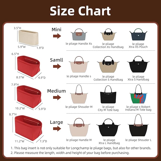Doxo Purse Organizer Insert Compatible with Longchamp Le pliage L Handbag Insert (Large, Red)