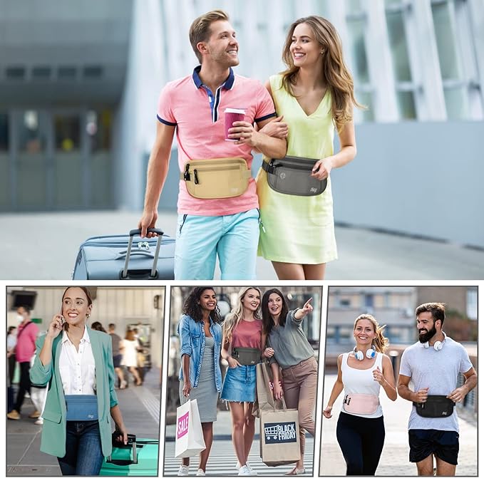 MoKo Secure Travel Money Belt, Undercover Hidden RFID Blocking Travel Wallet, Anti-Theft Passport Wallets for Men Women