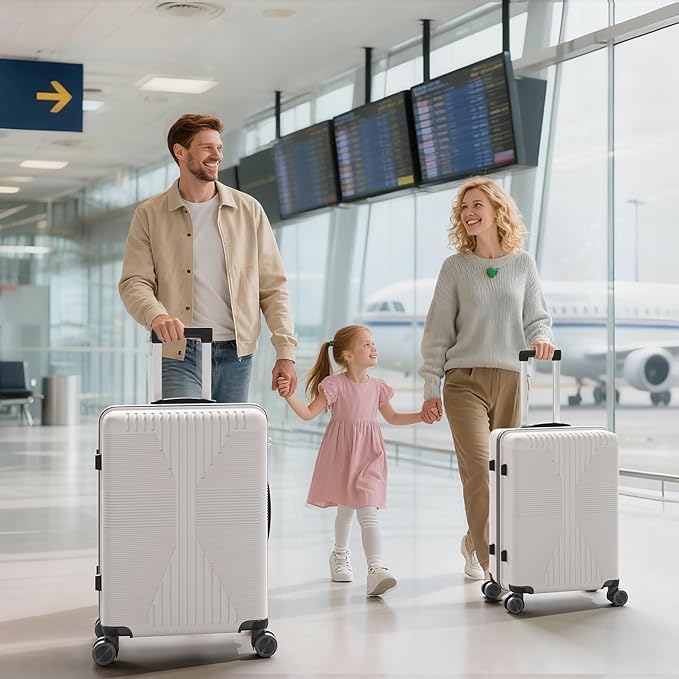 Karl home Luggage Sets 3 Piece, PP Hard Case Suitcase Set with Built-in Lock Spinner Wheels, Lightweight Durable Carry on Luggage for Business Travel - White (20"/24"/28")