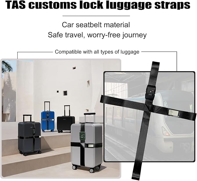 Luggage Straps TAS,Travel Strap with Name tag,Easy to Identify,Luggage Straps TSA Approved with Lock,Combination Luggage Lock with Adjustable Length,Compatible with 20-34 inch Luggage(Black 2 Pack)