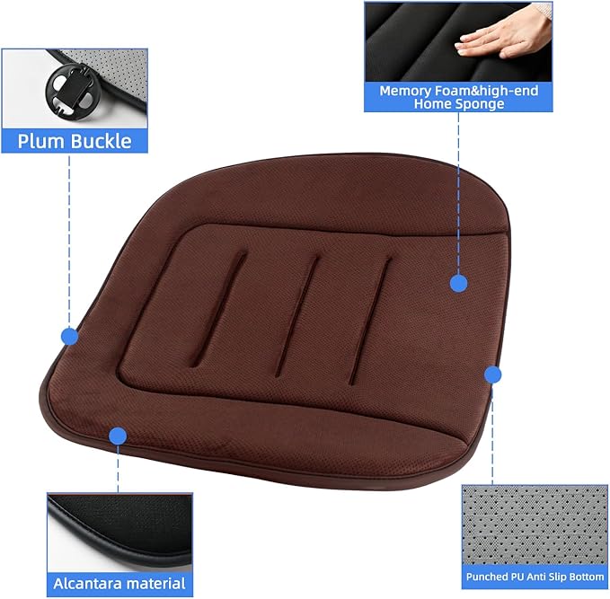 KAYI Car Seat Cushion, Memory Foam Car Seat Cushion, Anti Slip Rubber Bottom Car Seat Cushions for Driving, Suitable for Car and Office Chairs (Brown)