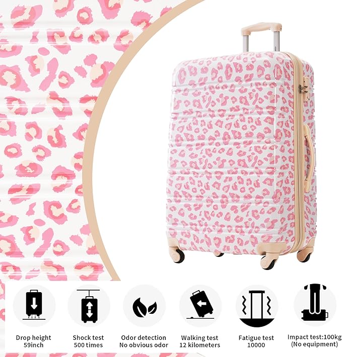 Merax Suitcase Set, Hardshell Luggage Sets 3 Piece with Spinner Wheels, Expandable Durable Suitcase with TSA Lock Lightweight 20" 24" 28", Pink Leopard