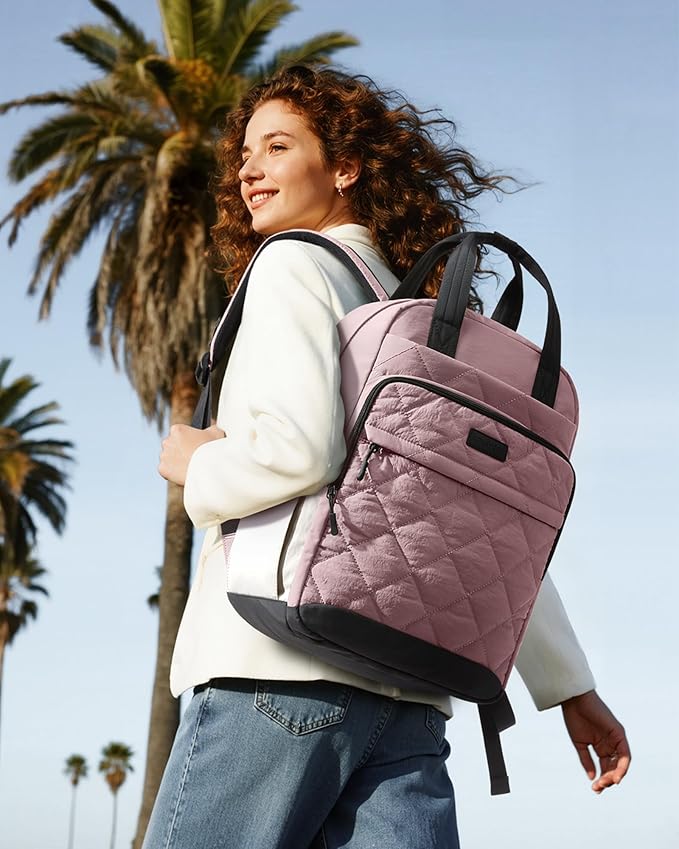 LOVEVOOK Puffer Backpack for Women Fits 15.6 Inch Laptop, Quilted Travel Backpacks Purse with Large Cup Holder, Teacher Computer Work Bags College Shool Bookbag, Puffy Carry On Personal Item Bag