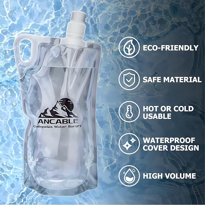Ancable 33oz (1L) Collapsible Water Bottles, 3-Pack Reusable Travel Foldable Water Bottles for Hiking Camping Running Bike, BPA-Free Water Bottle