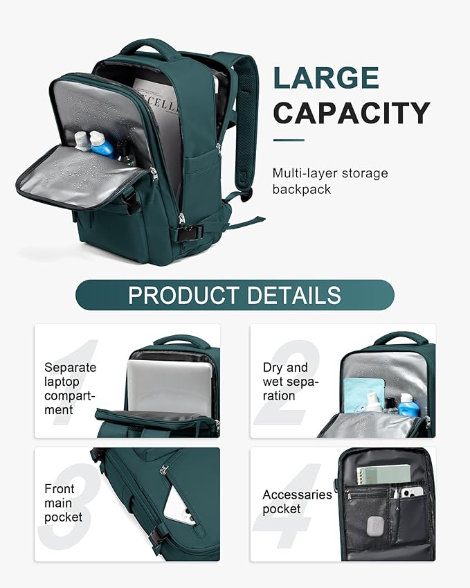 WONHOX Large Travel Backpack Carry on Flight Approved Laptop Work Business Backpack for Women Men Mochila de Viaje