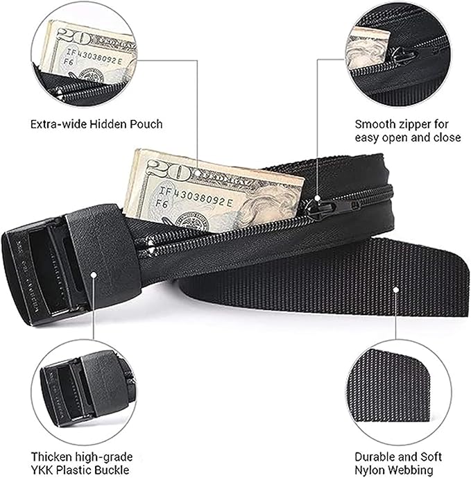 Money Belt for Men Security Belt with Hidden Money Compartment Pocket, Cashsafe Anti-Theft Wallet Non-Metal Buckle