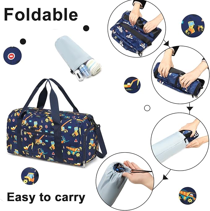 BTOOP Kids Overnight Bag for Boys Small Truck Sports Gym Duffle Bags With Shoe Compartment Toddler Weekender Sleepover Tote for Travel