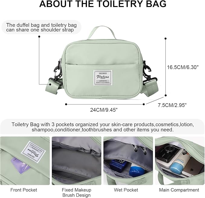 Weekender Gym Duffel Bags for Women Light Green with Toiletry Bag