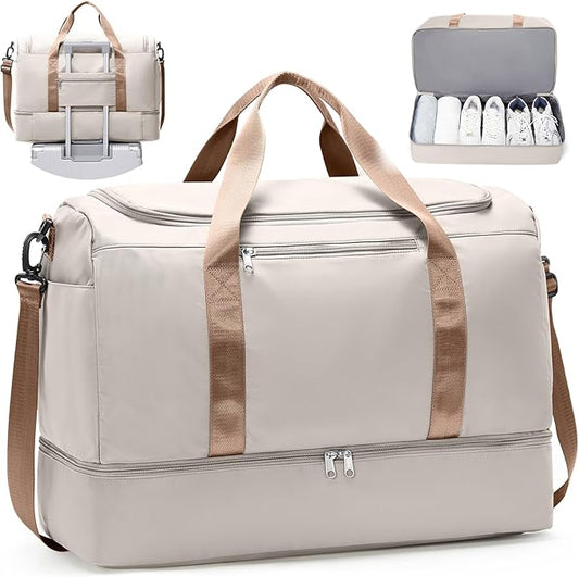 Travel Duffle Bag with Shoe Compartment, XL Weekender Bags for Women, Carry On Overnight Bags for Gym Sports & Business Trips, Water-Resistant Hospital Bag for Labor and Delivery