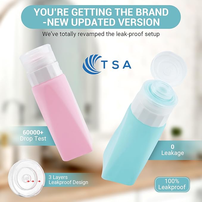 Travel Bottles Leak Proof,3 oz TSA Approved Silicone Squeezable, Refillable Containers Set for Toiletries Shampoo Conditioner Lotion