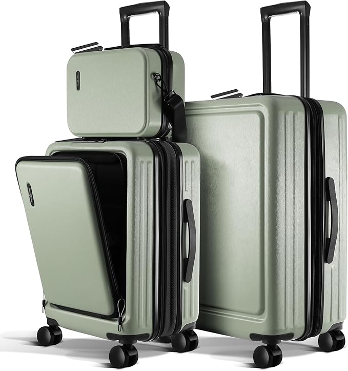 Luggage Sets 3 Piece, 20 Inch Carry on Luggage and 24 Inch Suitcases with Wheels Spinner, Durable Hard Shell Suitcase Set, Expandable Travel Suitcase, Sage Green