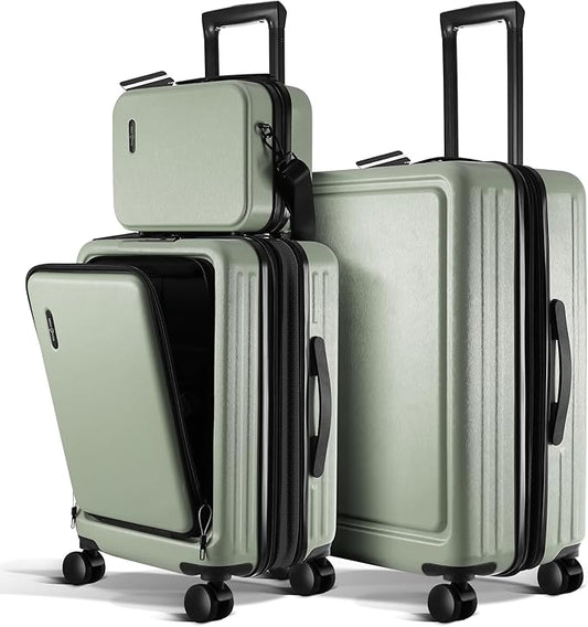 Luggage Sets 3 Piece, 20 Inch Carry on Luggage and 24 Inch Suitcases with Wheels Spinner, Durable Hard Shell Suitcase Set, Expandable Travel Suitcase, Sage Green
