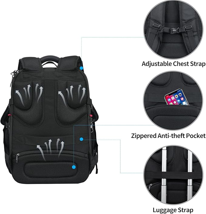 KROSER Friendly Travel Laptop Backpack 17.3 inch XXXL Gaming Backpack Water-Repellent College Daypack Business Backpack with RFID Pockets & USB Port for Men/Women-Black/Haze Blue