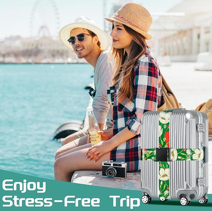 Slohif Luggage Straps for Suitcases Travel Belt Accessories Luggage Connector Identifiers Over Handle with Buckle Unique Nylon Adjustable Strap for Sleeping Bag Car Seat Green(2 Pack)