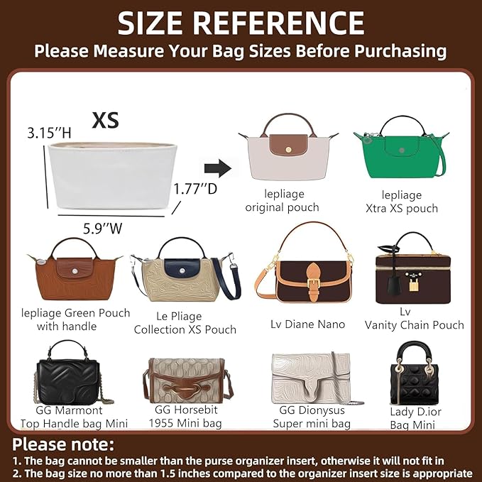 Doxo Purse Organizer Insert for Longchamp Le Pliage XS and More, Lightweight Waterproof DupontPaper Bag Inner Linner Shaper, Keeps Bags Shaped & Neat (White, Mini)