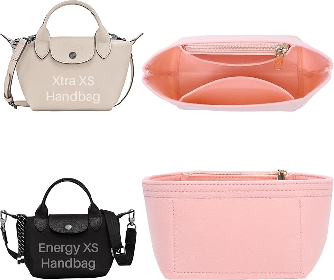 Premium Felt Purse Organizer Insert for Longchamp Le Pliage Energy/Xtra -XS, Zipper Long Champ Bag Organizer Insert with 4 Compartments