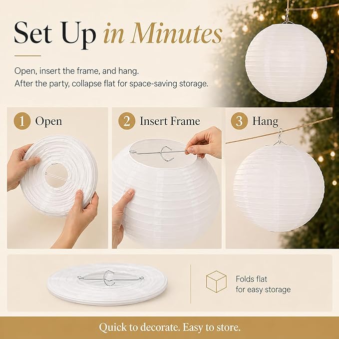 LIHAO 8 Inch White Round Paper Lanterns (10 Pack) | Chinese Lantern, Hanging Decor, Wedding & Party Decorations