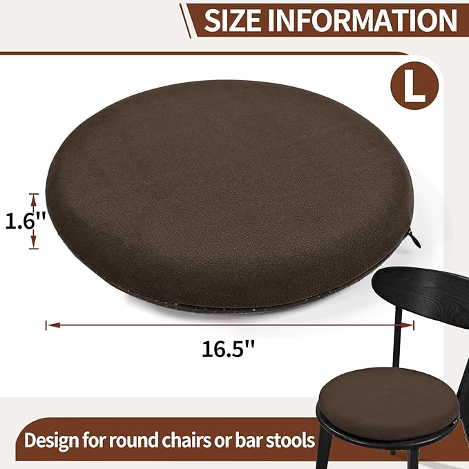 BUYUE Memory Foam Seat Cushion, Dia 16.5" Soft Velvet Round Stool Cushion Anti-Slip Chair Pads, L, Brown