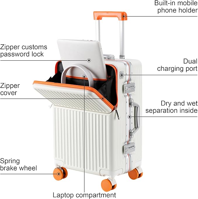 Carry on suitcase Zipperless Luggage,Polycarbonate Aluminum Hard Shell, Expandable Carry-On Suitcase with Spinner Wheels,26 Inch Cabin(orange, 26 inch)