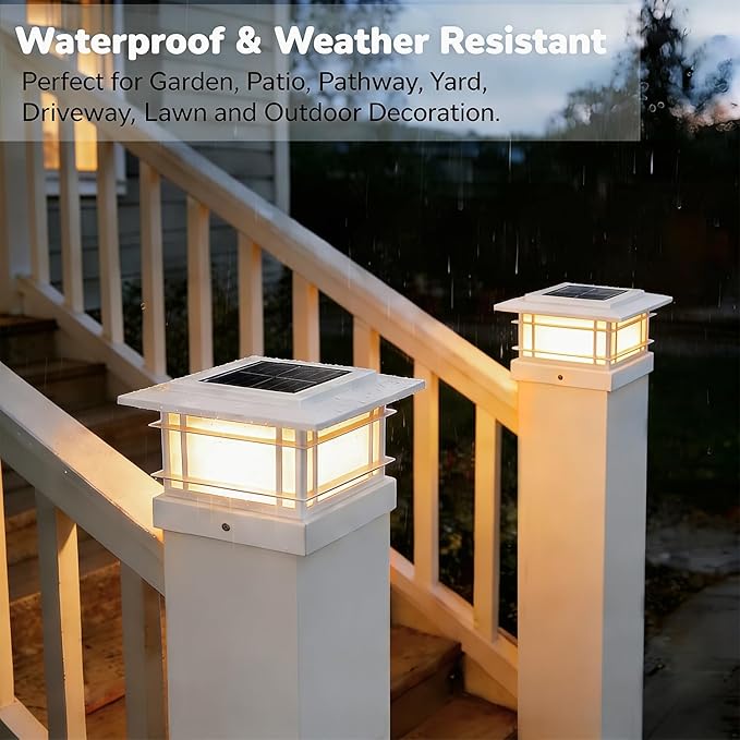 Dynaming 4x4 Solar Post Cap Lights Outdoor with 2 Color Modes, 12 Pack Fence Post Solar Lights White Shell Fit for Vinyl/Wooden Posts, High Brightness SMD LED Lighting Decor for Garden Deck Patio