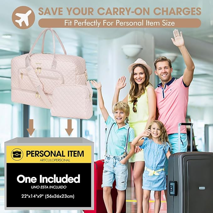 Weekender Overnight Bag Women: Large Travel Duffle Bag with Shoe Compartment & Wet Pocket Carry On Tote Bag Gym Duffel Bag with Toiletry Bag Bag for Hospital Beige