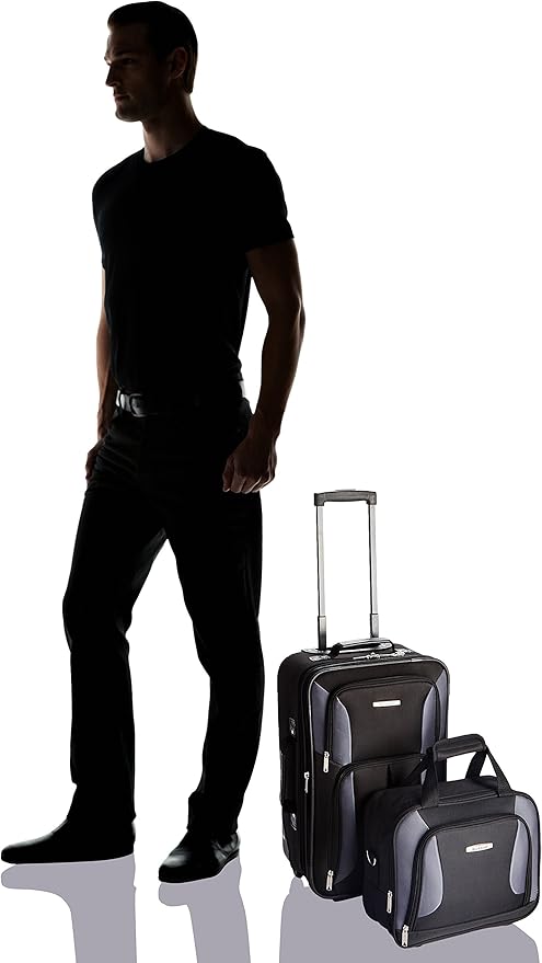 Rockland Fashion Softside Upright Luggage Set, Black/Gray, 2-Piece (14/19)