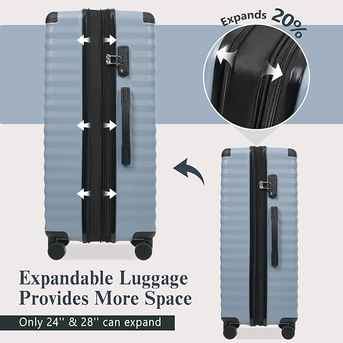 Merax Luggage Sets 3 Piece Front Opening, Hardside Lightweight Carry on Suitcase with Cup Holder USB Port,Durable Expandable Luggage with Bags Spinner Wheels and TSA Lock,Sky Blue