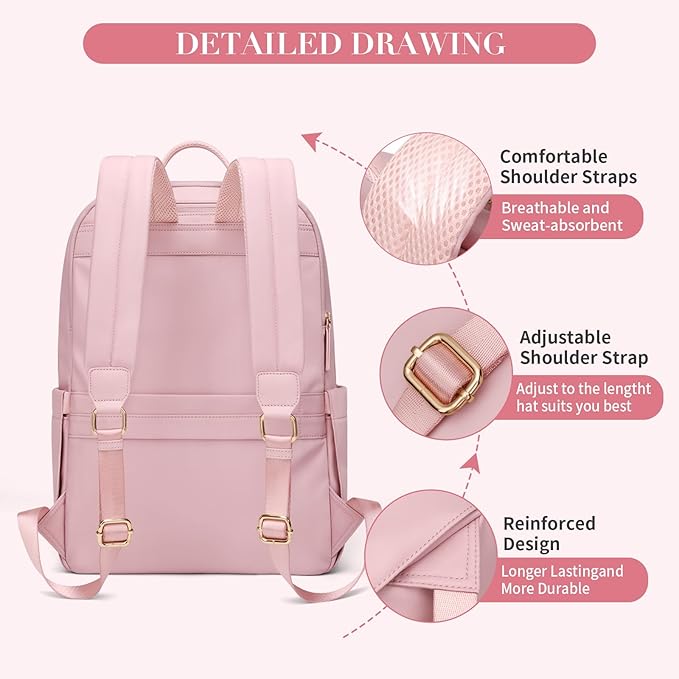 GOLF SUPAGS Women Laptop Backpack Casual Daypack for Work Travel College Backpack Purse Fits 14 Inch Notebook (Pink)