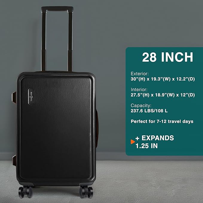 Luggage Sets 2 Piece, 24 Inch Suitcase and 28 Inch Luggage with Spinner Wheels, Durable Hard Shell Suitcase Set, Expandable Travel Suitcases with Wheels, Jet Black