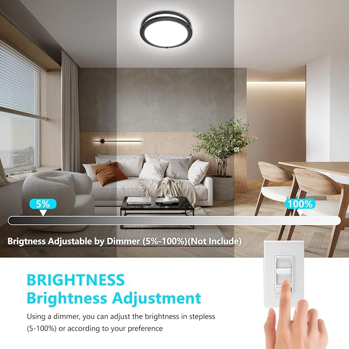 13inch LED Flush Mount Ceiling Light Fixture Dimmable Matte Black, Easy Install LED Ceiling Lamp Fixture Without Flicker, Super Bright 36W 3600LM 5CCT Warm to White Light 3000K to 6000K 4-Pack