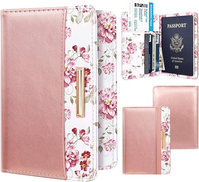 Passport Holder Cover Travel RFID Blocking Passport Cover Cute Slim Passport Wallet with Elastic Band for Women