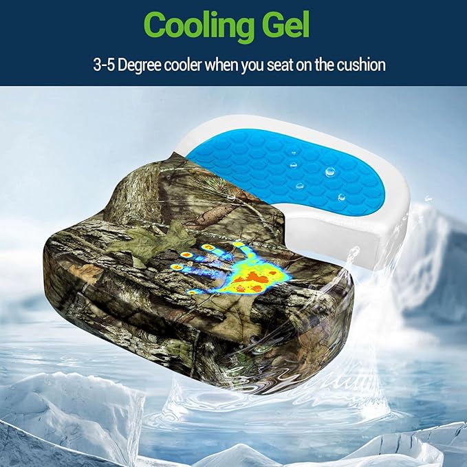 Season Guard Tailbone Pain Relief Office Chair Seat Cushion, Memory Foam Gel Seat Cushion for Sciatica Pain Relief with Washable Cover, Butt Cushion for Long Sitting, Velvet, Mossy Oak