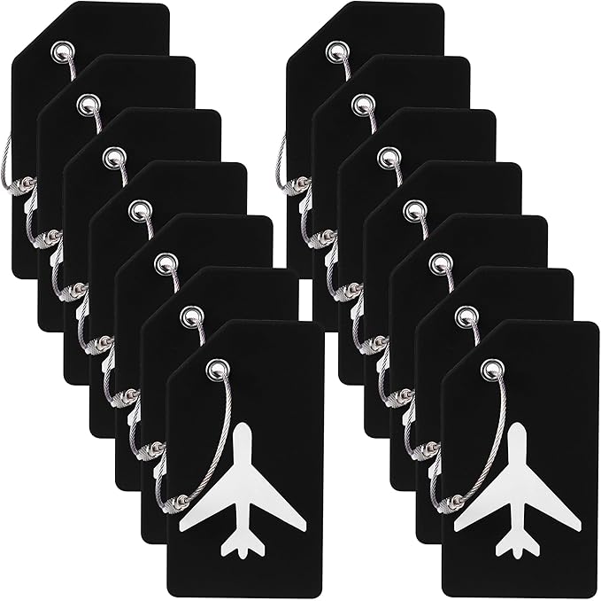 14 Pack Silicone Luggage Tag for Suitcases with Stainless Loop, TSA Approved, Privacy Protection Travel Essentials Bag Tags by Gostwo, Black