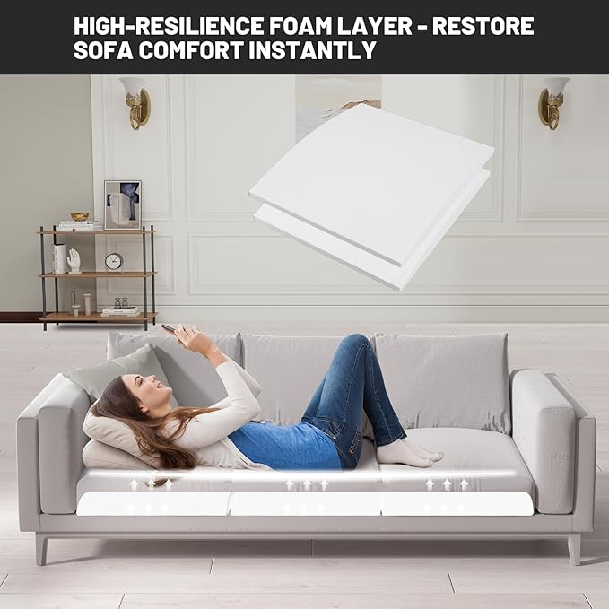 Couch Cushion Support for Sagging Seat, 20"x20"x2" 40D High Density Curved Foam Sofa Cushion Support, Under-Cushion Sag Repair,White Set of 2