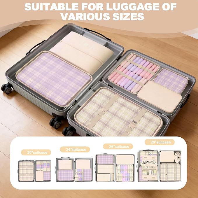 8 Set Packing Cubes for Travel,Suitcase Organizer Bags for Luggage with Shoe & Hanging Toiletry Bag, Vacation Essentials & Accessories for Cruise Ship, Airplane Must-Have,Road Trip & Camp Gifts(Cream)