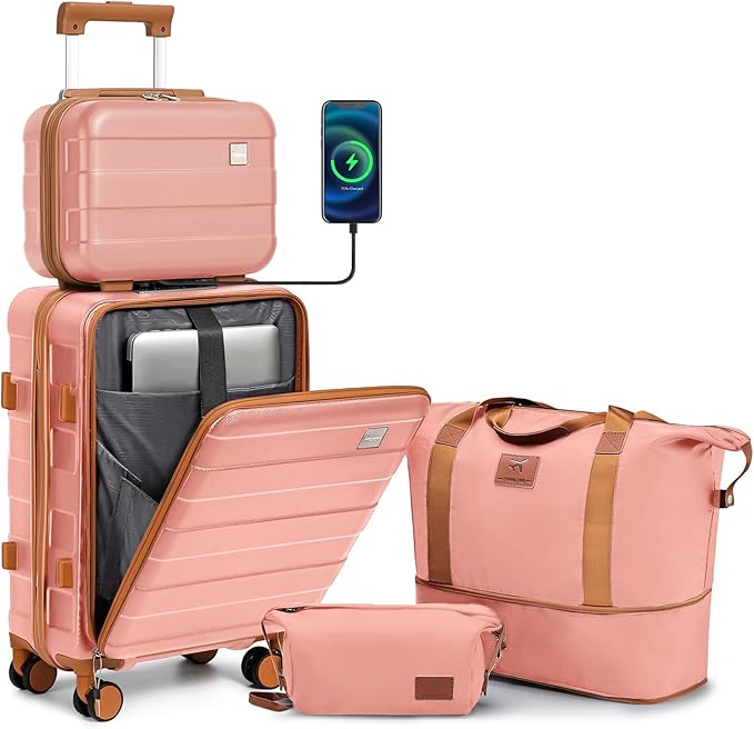 imiomo Carry on Luggage Airline Approved with Front Pocket and USB Port, Hard Shell 20 Inch Travel Carry-on Suitcase with Spinner Wheels and TSA Lock, Pink