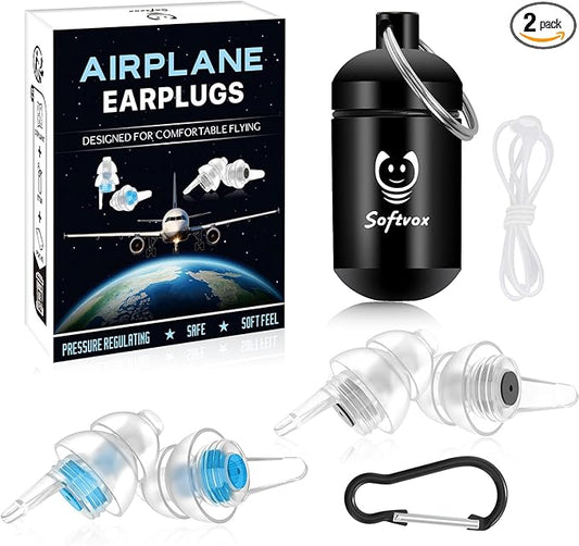 Airplane Ear Pressure Relief Ear Plugs with Lanyard, Prevent Ear-Pain & Noise Reduction, Plane Travel Essentials Pressure Equalizing Earbuds, 100x Reusable Comfy Earplugs for Adults Kids 12+