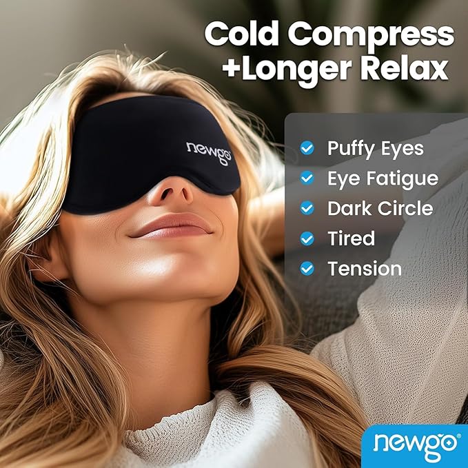NEWGO 3D Cooling Sleep Mask, Weighted Cooling Gel Eye Mask for Sleeping, Cold Eye Mask, Hot Cold Therapy Blackout Sleep Mask for Puffiness, Dark Circles, Dry Eyes, Headaches and Stress Relief