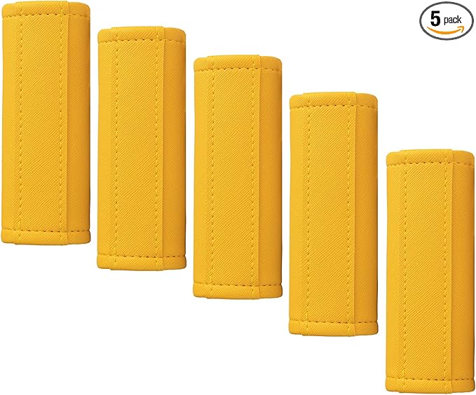 Luggage Handle Wrap 5 Pack-Leather Luggage Handle Wraps for Suitcase/Handbag/Duffel Bag/Car Bright Luggage Identfier/Handle Covers/Grips Luggage Accessories for Travel 3.0 (Yellow)