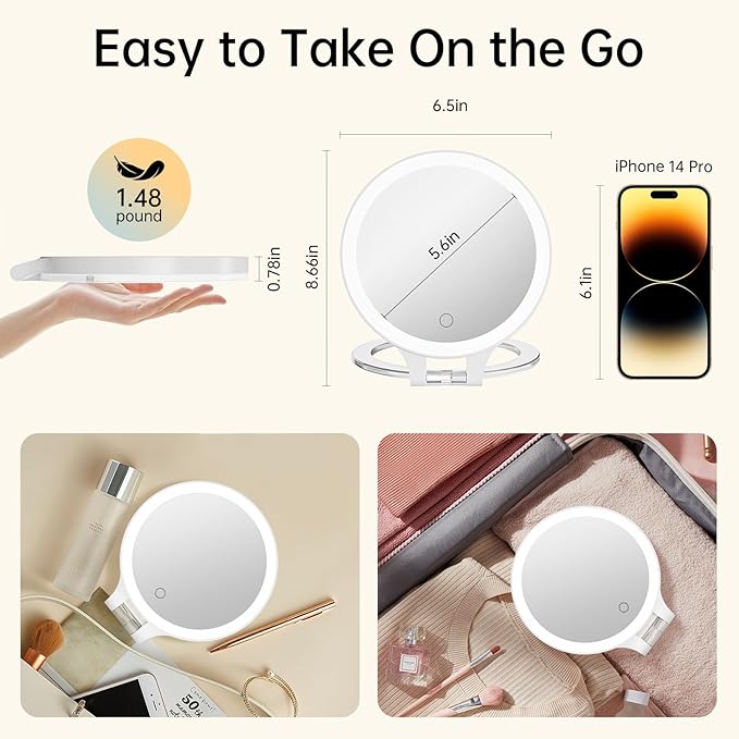 FASCINATE Magnifying Mirror 20X 1X Double Sided Magnification Makeup Vanity Mirror Rechargeable Lighted Mirror with 3 Color Setting Adjustable Rotation LED Vanity Desk Mirror