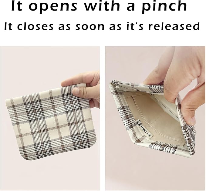 Leather Pocket Cosmetic Bag for Purse,Coin Purse Lipstick Cosmetic Accessories Organizer, Travel Kit Storage Pouch,Waterproof Portable No Zipper Self-closing (Tartan)