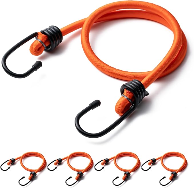 Aegero 24inch Bungee Cords with Hooks,5Pcs Heavy Duty Extra Strong Outdoor Elastic Rope,Multi-Purpose Elastic Bungee Straps for Luggage,Camping,Tarps,Bike Rack,Outdoor Tent,Weatherproof（Orange）