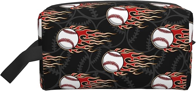 Kids Travel Toiletry Bag for Boys Girls - Waterproof Makeup Pouch Hanging Cosmetic Wash Bags Dopp Kit Shaving Bag for Toiletries Accessories(Fire Baseball)