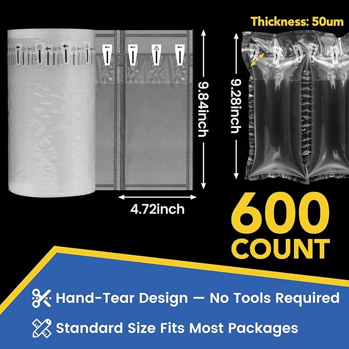 Air Pillows for Shipping With Pump, Inflatable Packing Air Bags, Shipping Supplies Packing Materials Alternative to Packing Peanuts, Moving, Storage, Gift Wrapping（600Pack, 4.72" x 9.84",）