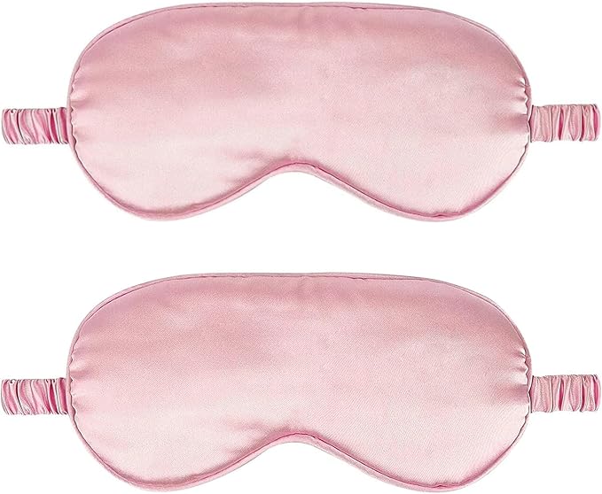 2Pack Silk Sleep Mask,IEKEODI Eye Mask for Sleeping,Elastic Blackout Eye Mask & Blindfold for Full Night's Sleep,Travel and Nap(Pink+Pink)