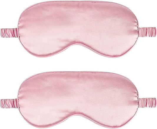 2Pack Silk Sleep Mask,IEKEODI Eye Mask for Sleeping,Elastic Blackout Eye Mask & Blindfold for Full Night's Sleep,Travel and Nap(Pink+Pink)
