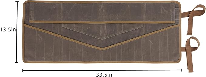 Denifiter Wrench Roll Up Pouch, Heavy Duty Waxed Canvas Tool Roll Bag Tool Organizer Bag With 20+4 Pockets (Brown)
