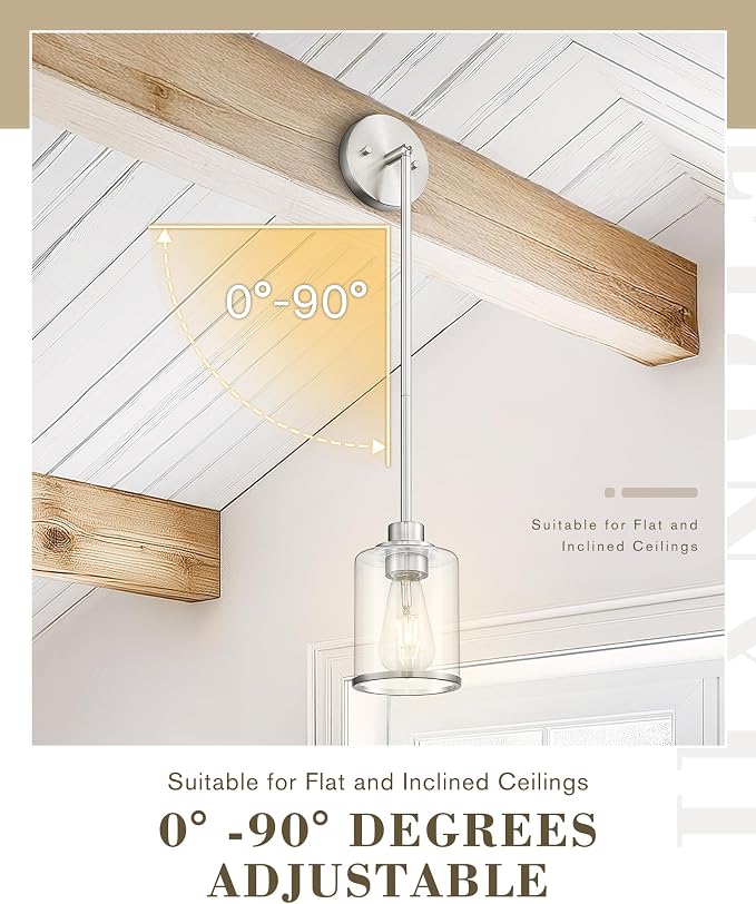 Beionxii BrushedNickel Pendant Lights Kitchen Island,Hanging Lights Fixture | 1 Pack, Clear Glass, Kitchen Pendant Lighting Over Island, Hanging Lights for Sink Dining Room Entryway BX-PL02BN-2CG
