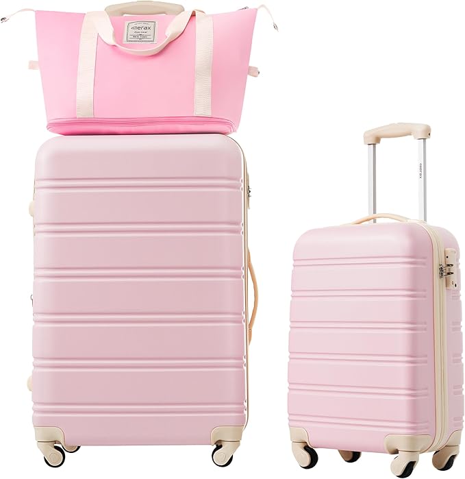 Merax Luggage sets of 2 Piece 20 28 IN Carry on Luggage Hard Case White Pink Luggage Expandable Checked Luggage Suitcase Set with Wheels